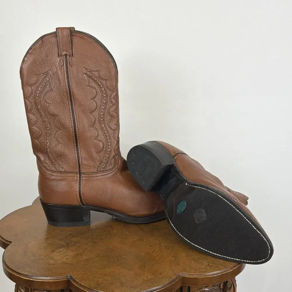Abilene Brown Leather Western Boots Tonal Stitching Made in USA Men's 13